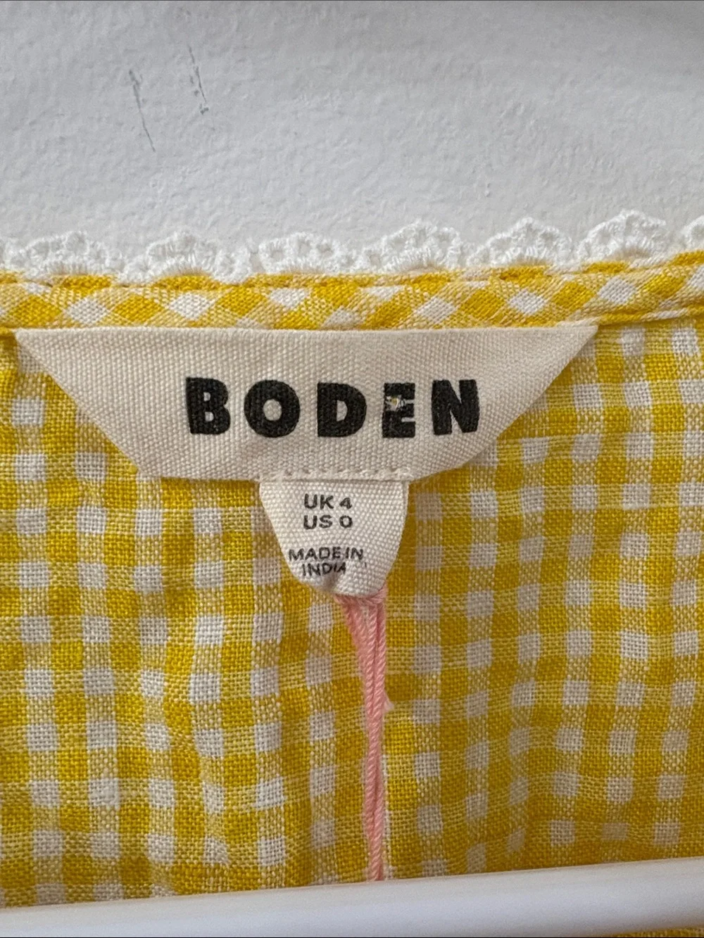 Boden Yellow Gingham Lace-Trim Button Front Top - NWT - size 0